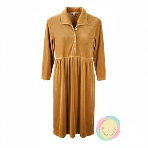 Vintage Smith & Hawken Velvet Dress XS Gold Mustard Pockets Cottagecore